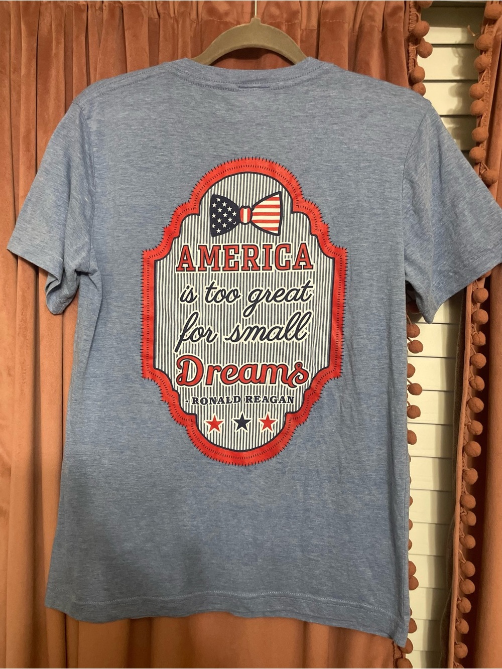 America Too Great For Small Dreams Graphic Tee - Light Blue Fourth of July shirt